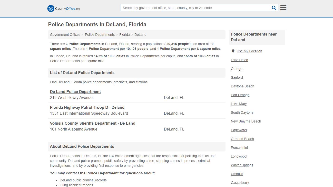 Police Departments - DeLand, FL (Arrest Records & Police Logs)